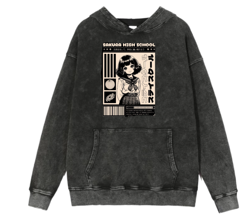 RANDOM ANIME GIRL Oversize Hoodie Washed gray 1