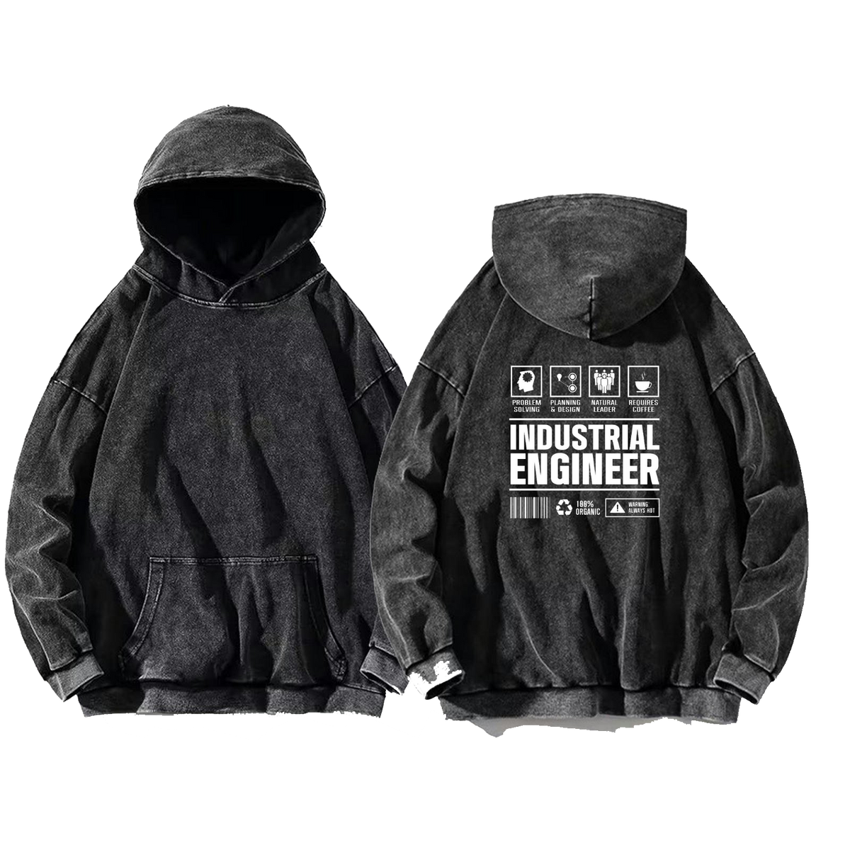 INDUSTRIAL ENGINEER Back text oversize hoodie Washed back 1