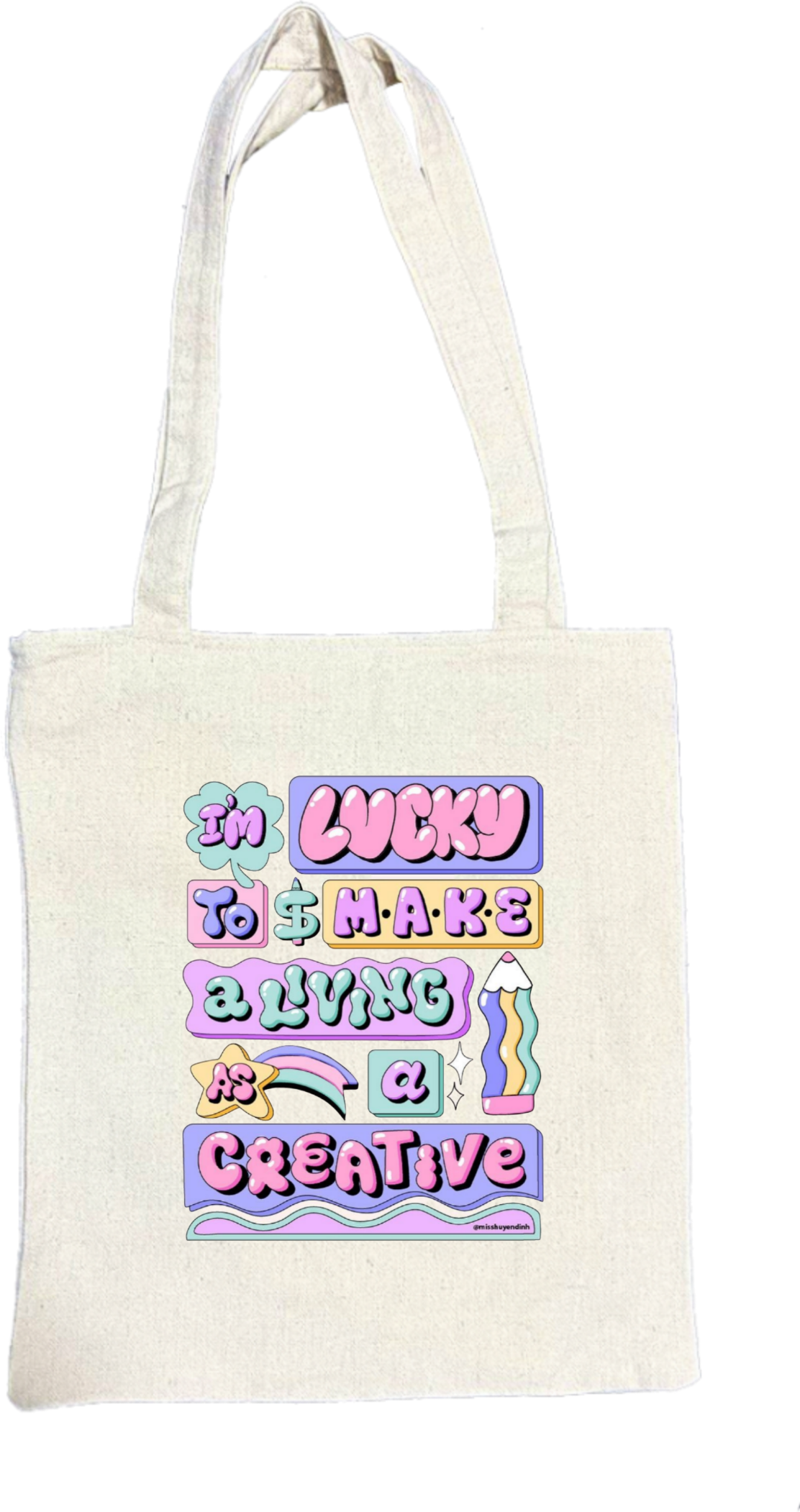 IM LUCKY TO SMAKE ALLVING a AS CREATIVE tote bag beige 110
