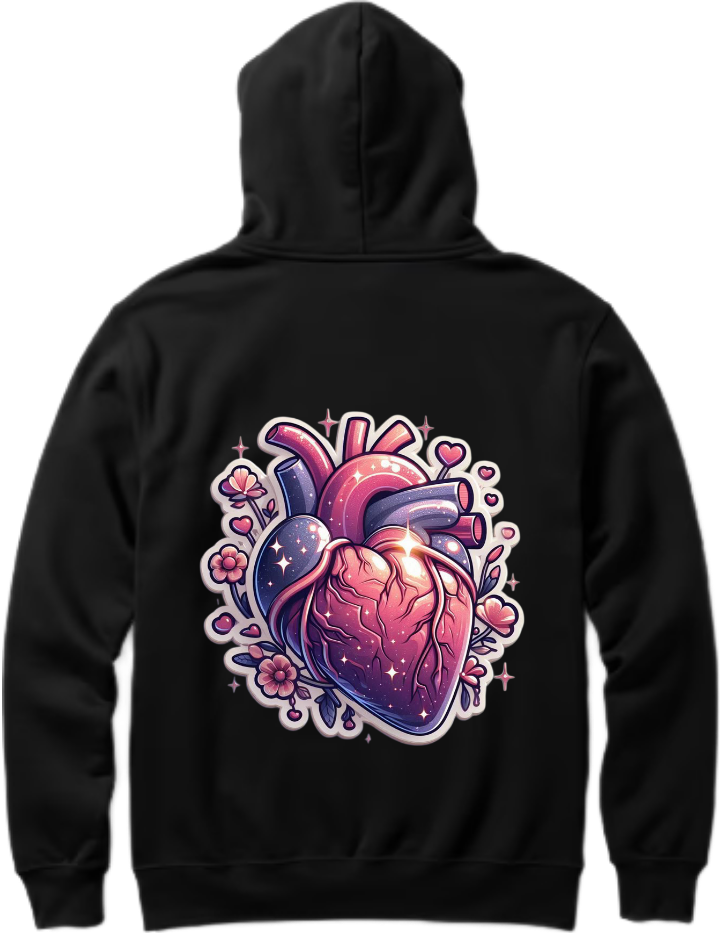 Anatomical heart adorned with flowers One Size hoodie Black Back 18