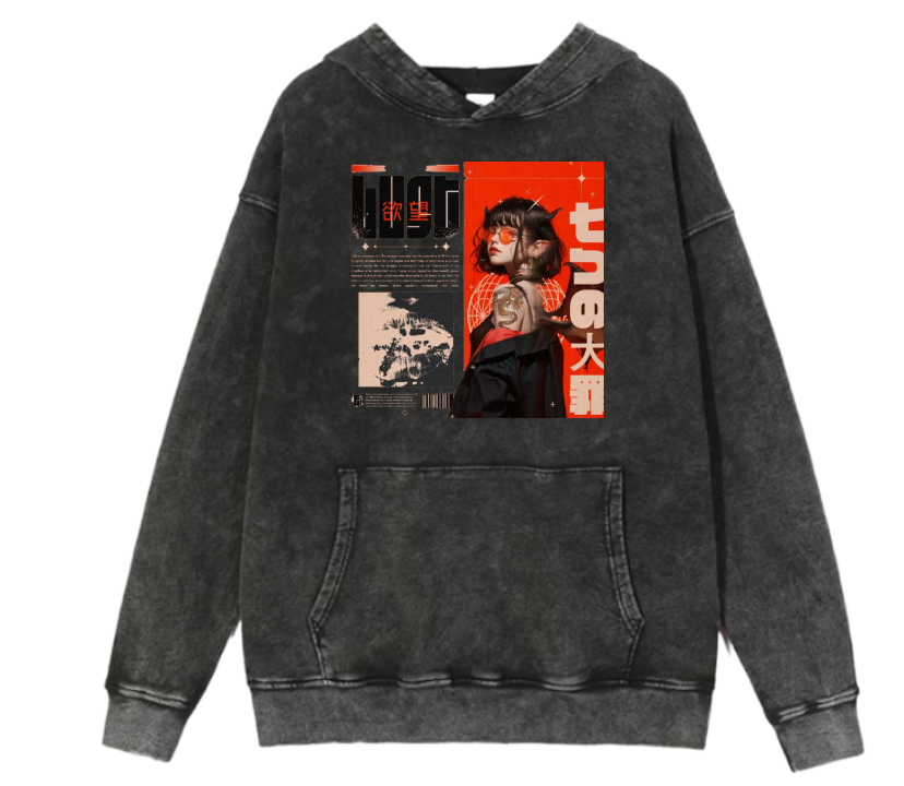 RANDOM ANIME GIRL Oversize Hoodie Washed gray 20