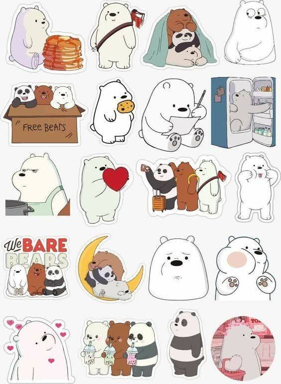 We Bare Bears Stickers Pack, Cute Cartoon Grizzly, Panda, and Ice Bear Waterproof Vinyl Decals for Water Bottles, Laptops, Phone, Journal, and Scrapbooking