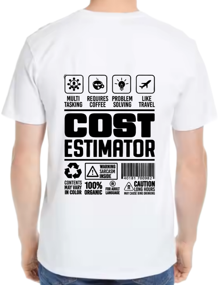 Cost Estimator Back text One Size t- shirt White Back 20