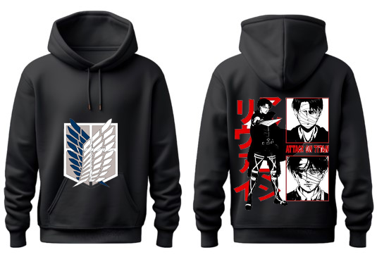 Anime Attack on titan shingeki no kyojin eren levi mikasa Aot Black Oversize HOODIE back 20