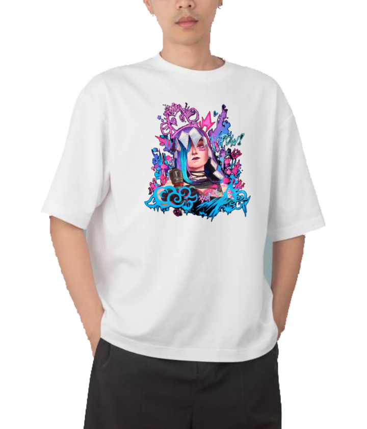 League of Legends Jinx t- shirt Over Size White 4