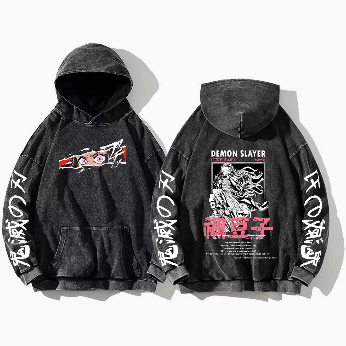 Anime Demon slayer nezuko tanjiro Oversize Hoodie Washed gray 21
