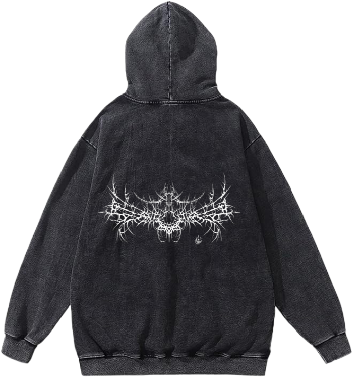 Goth Oversize Hoodie Washed gray Back 21