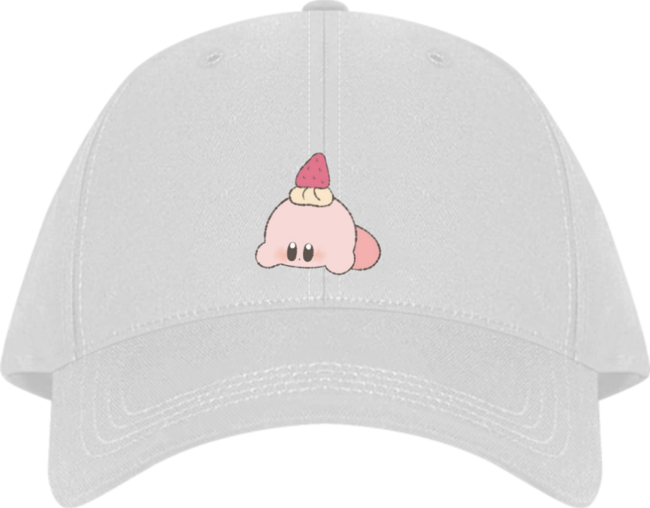 Cute Anime Kirby Baseball Cap, Kawaii Pink Character White Dad Hat, Adjustable Y2K Streetwear Sun Cap for Women and Men 21