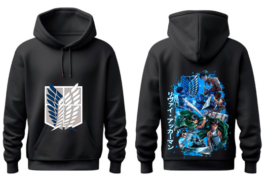 Anime Attack on titan shingeki no kyojin eren levi mikasa Aot Black Oversize HOODIE back 21