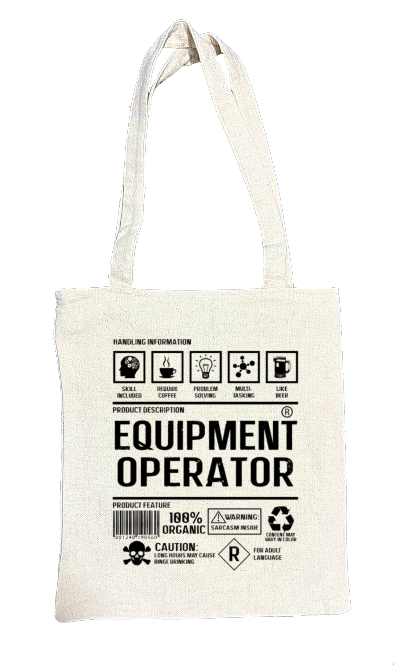 EQUIPMENT OPERATOR Back text tote bag beige 21