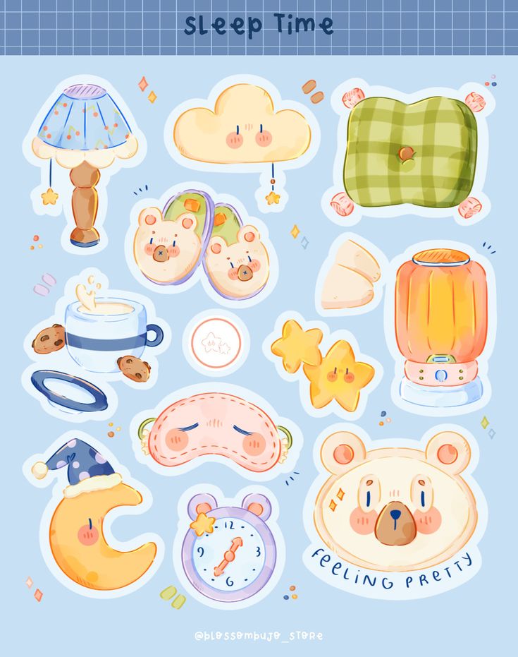 Kawaii Sleep Time Stickers Pack, Cute Bedtime Aesthetic Stickers for Journaling, Scrapbooking, Water Bottles, Laptop, and Planner Decals