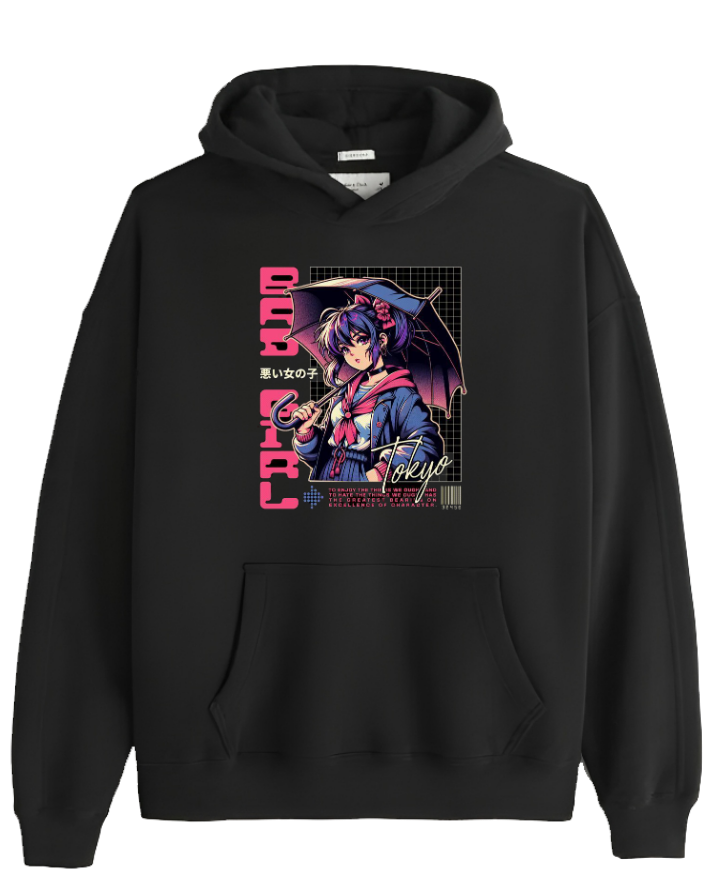 RANDOM ANIME GIRL Oversize Hoodie Black 22