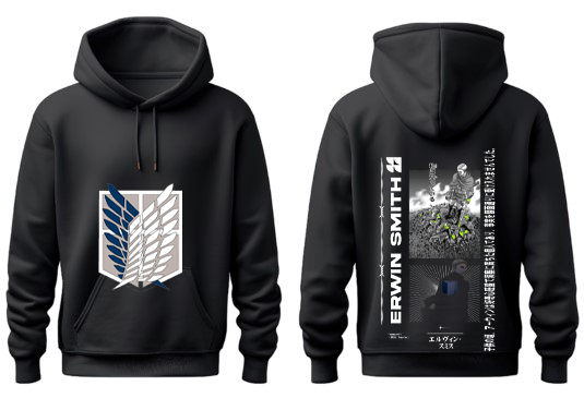 Anime Attack on titan shingeki no kyojin eren levi mikasa Aot Black Oversize HOODIE back 22
