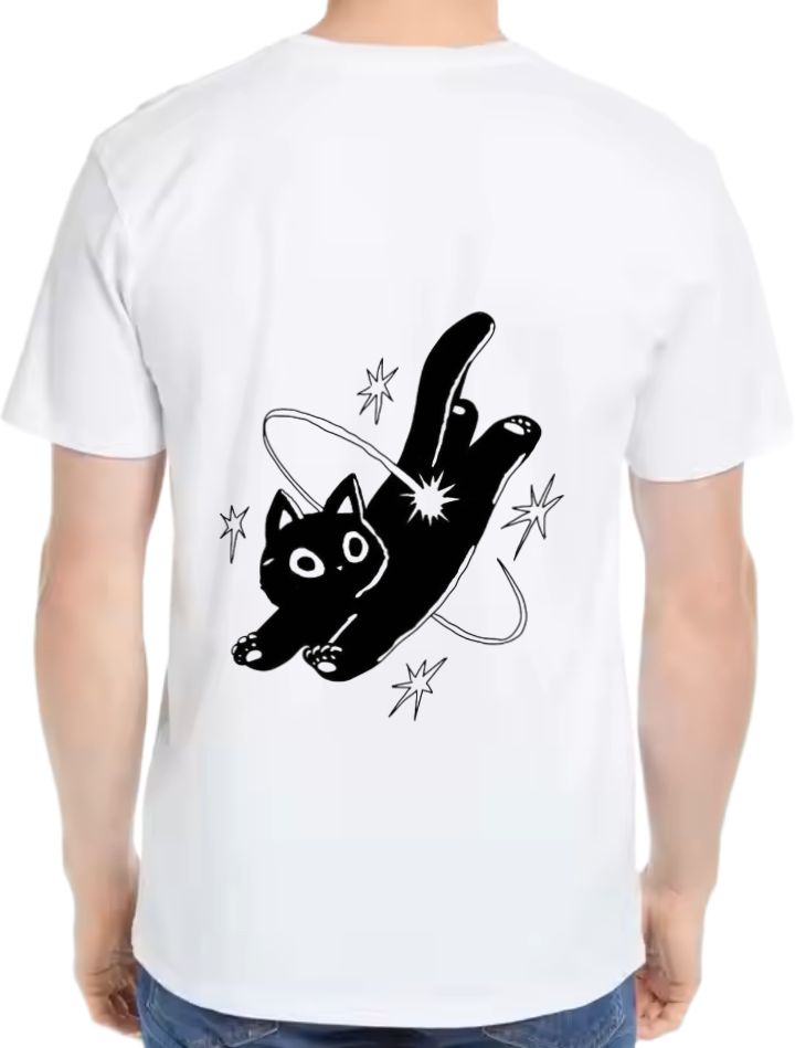black cat with starsblack cat with stars t- shirt One Size White back 22