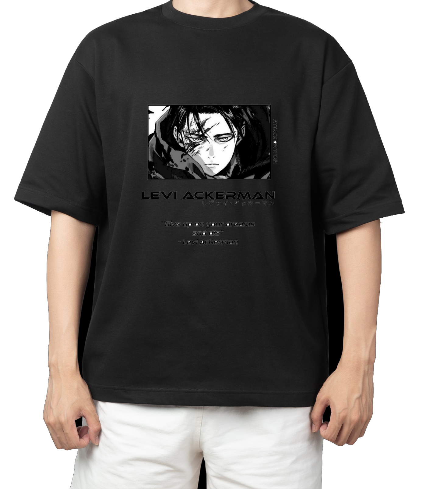 Anime Attack on titan shingeki no kyojin eren levi mikasa Aot black Oversize t- shirt 22