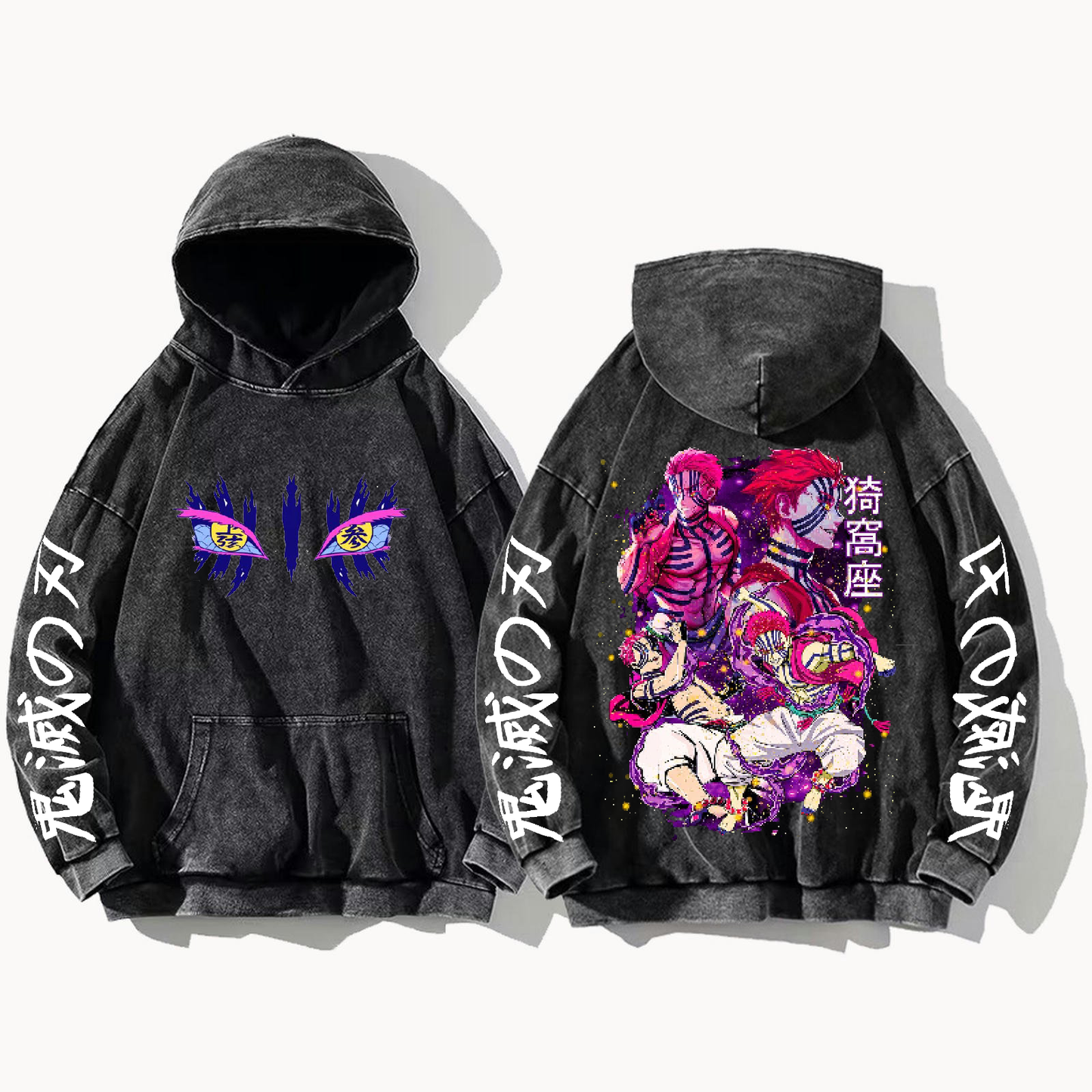 Anime Demon slayer nezuko tanjiro Oversize Hoodie Washed gray 23