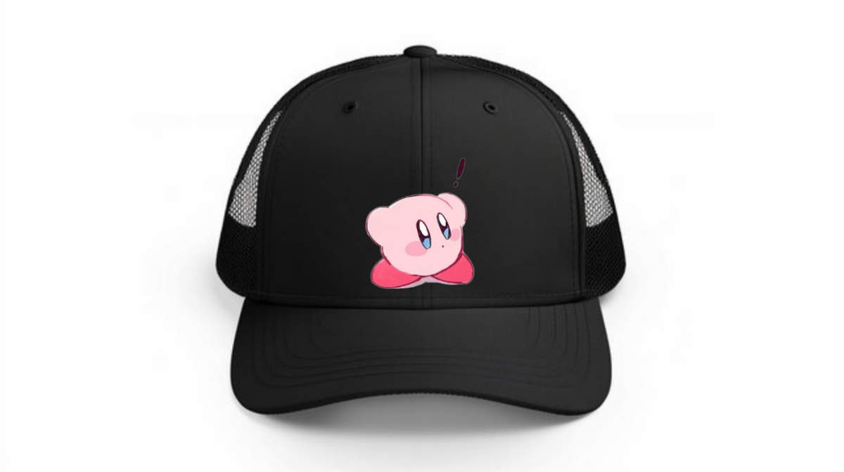 Kawaii Kirby Crown Pink Character Mesh Trucker Hat, Cute Anime Princess/King Black Baseball Cap, Adjustable Snapback for Women and Teens 23