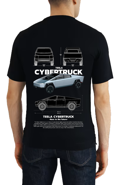 Tesla Cybertruck Car t- shirt One Size Black Back 21