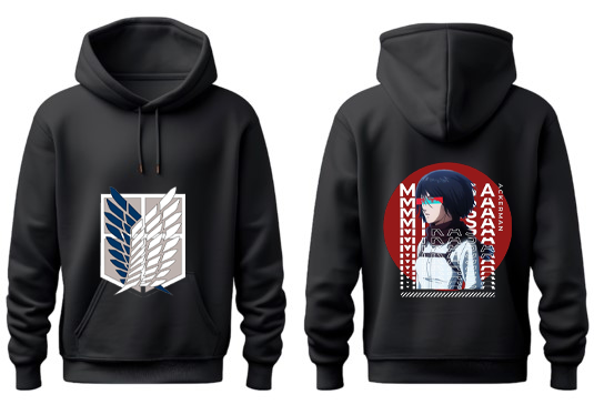 Anime Attack on titan shingeki no kyojin eren levi mikasa Aot Black Oversize HOODIE back 23