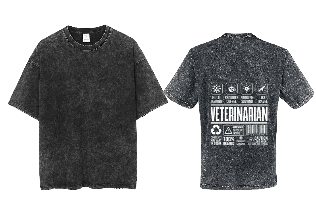 VETERINARIAN Back text One Size t- shirt Washed Back 23