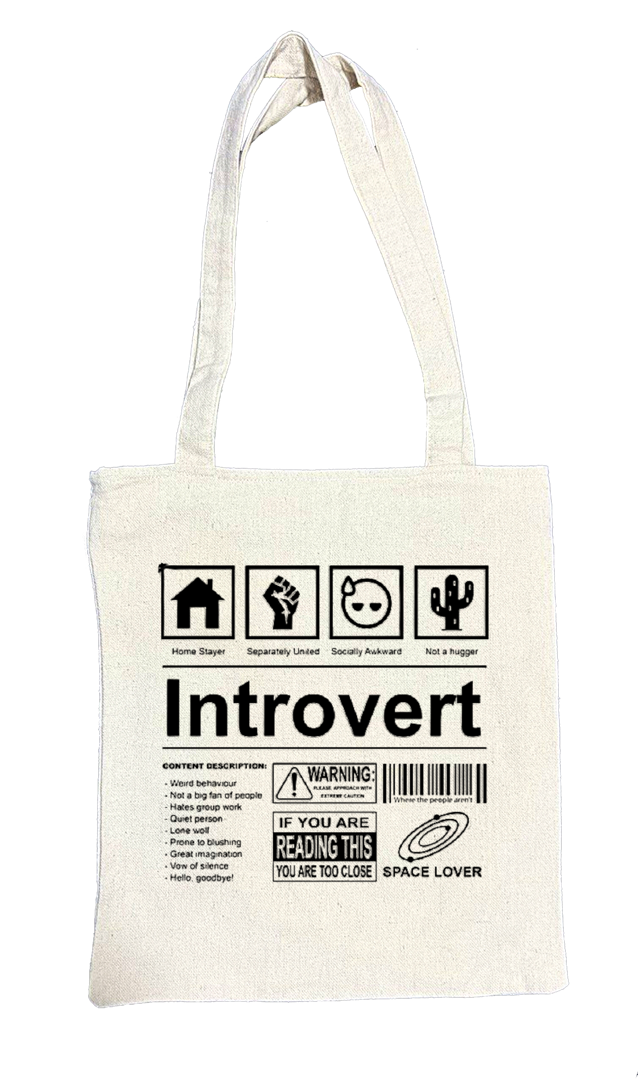 Introvert Back text tote bag beige 23