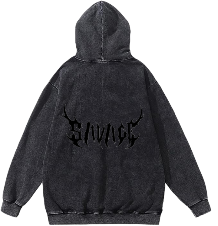 Goth Oversize Hoodie Washed gray Back 23