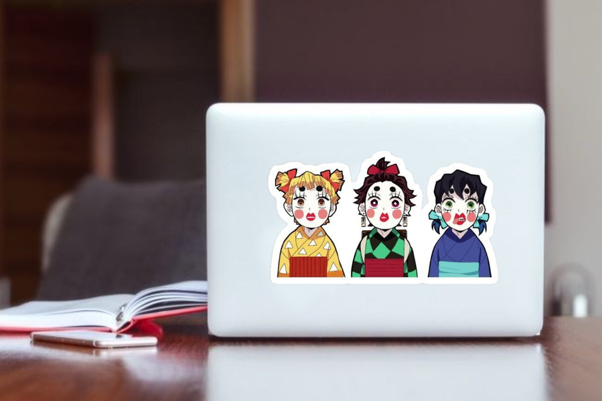 Demon Slayer Funny Disguise Anime Sticker, Tanjiro Zenitsu Inosuke Waterproof Vinyl Decal for Laptop, Water Bottle, Hydro Flask, and Journal