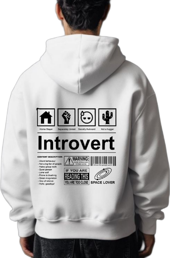 Introvert Back text oversize hoodie White back 23