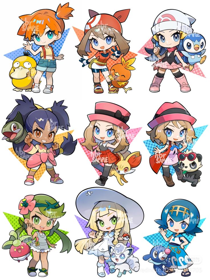 Pokémon Chibi Heroines Stickers Pack, Cute Anime Girl and Companion Pokémon Aesthetic Stickers for Journaling, Scrapbooking, Water Bottles, Laptop, and Planner Decals