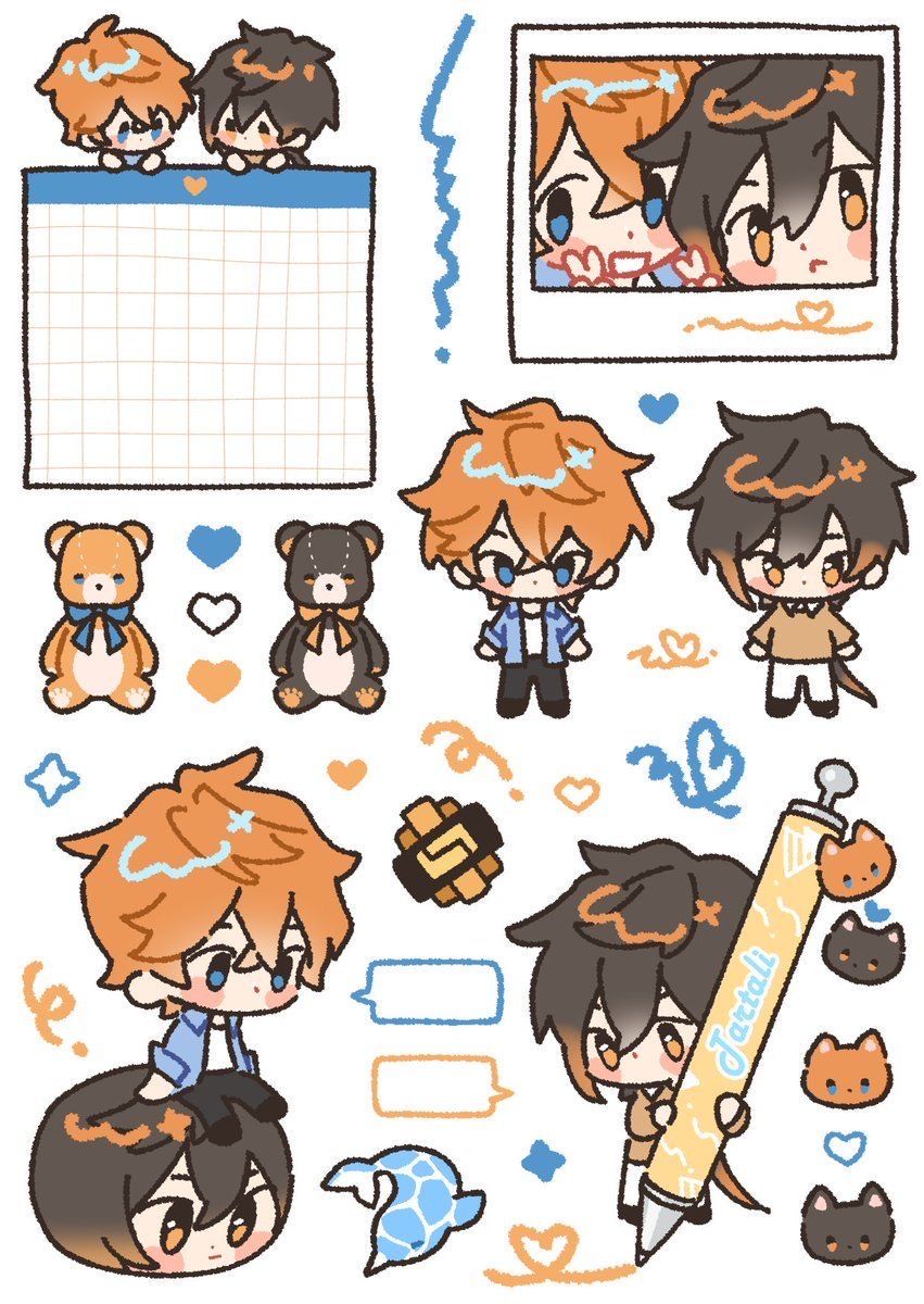 Genshin Impact Chibi Tartaglia and Zhongli Stickers Pack, Cute Anime Aesthetic Stickers for Journaling, Scrapbooking, Water Bottles, Laptop, and Planner Decals