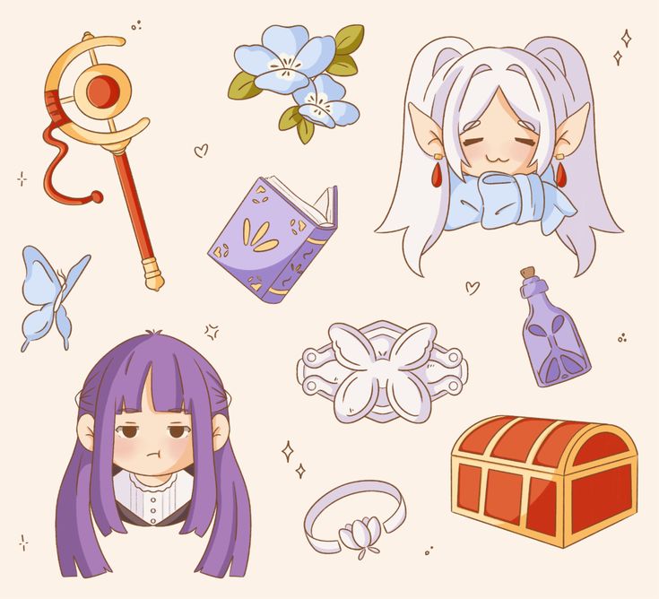 Frieren and Fern Chibi Stickers Pack, Cute Anime Elf Mage and Magic Theme Aesthetic Stickers for Journaling, Scrapbooking, Water Bottles, Laptop, and Planner Decals