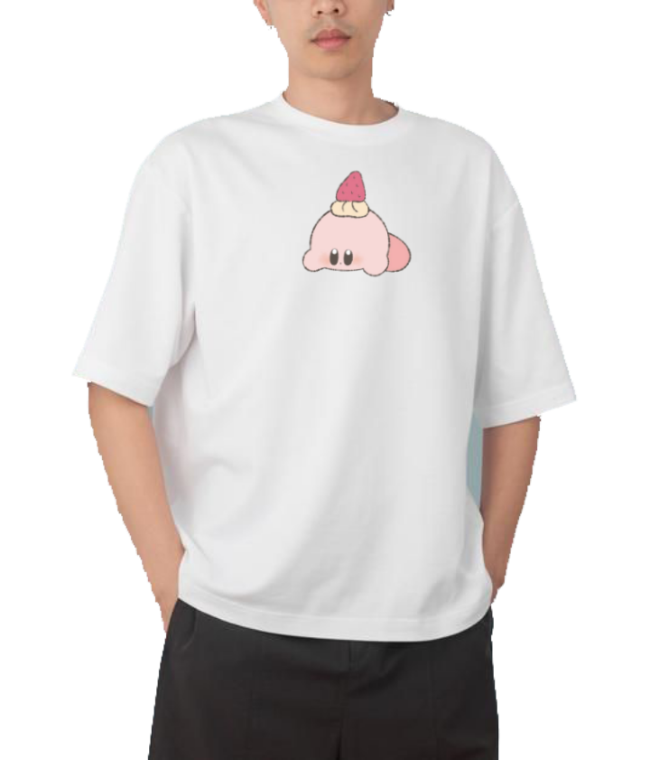 Cute White Kirby Anime Graphic T-Shirt, Kawaii Y2K Aesthetic Gaming Tee, Casual Oversized Short Sleeve Top 24