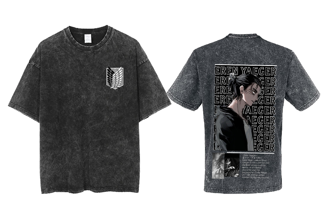 Anime Attack on titan shingeki no kyojin eren levi mikasa Aot Oversize t- shirt Washd acid back 24