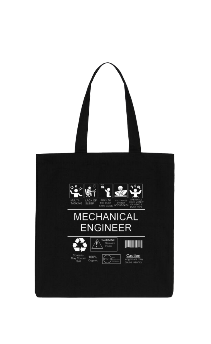 MECHANICAL ENGINEER Back text tote bag Black 139