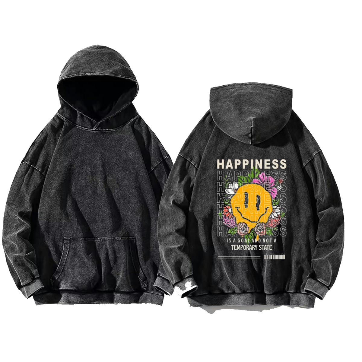 HAPPINESS Back text oversize hoodie Washed back 24