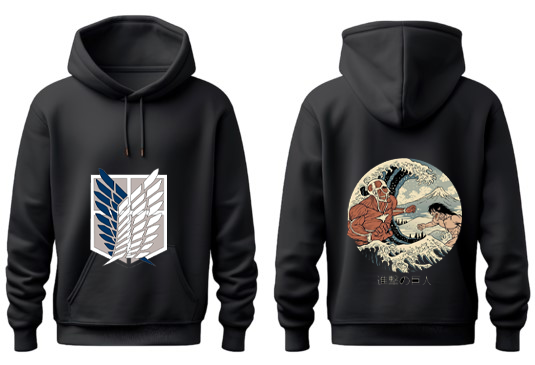 Anime Attack on titan shingeki no kyojin eren levi mikasa Aot Black Oversize HOODIE back 24
