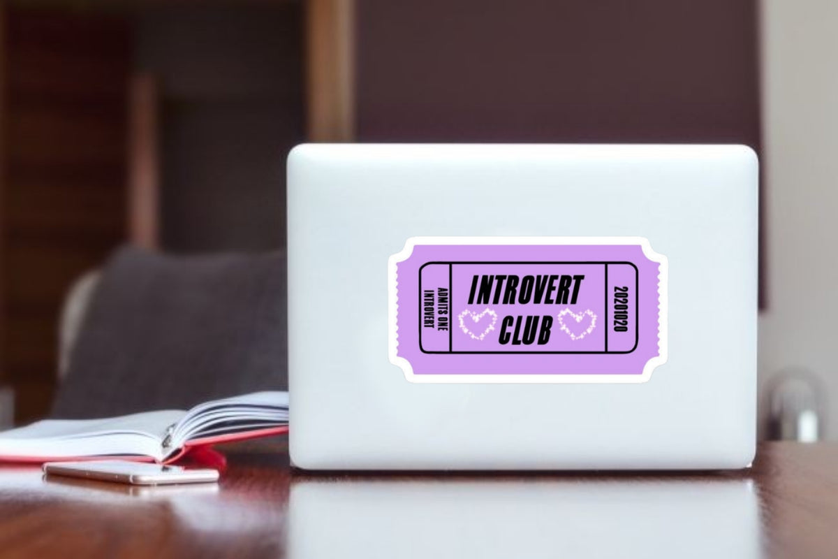 "Introvert Club" Ticket Aesthetic Laptop Sticker, Relatable Introvert Vinyl Decal for Laptop, Kindle, Water Bottle, and Journal