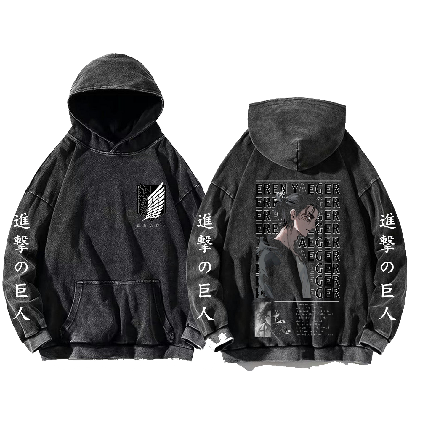 Anime Attack on titan shingeki no kyojin eren levi mikasa Aot Oversize Wash Hoodie gray 24