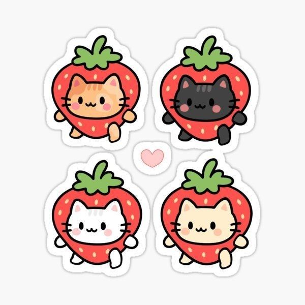 Kawaii Strawberry Cat Stickers Pack, Cute Aesthetic Kitty in Fruit Theme Stickers for Journaling, Scrapbooking, Water Bottles, Laptop, and Planner Decals