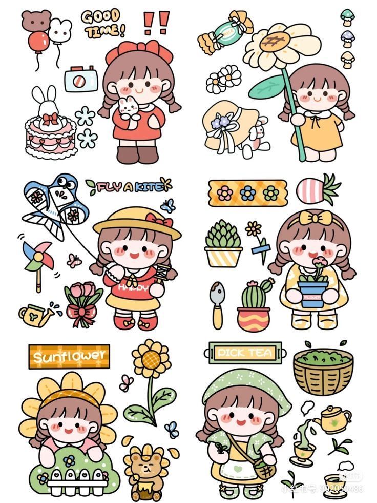 Kawaii Chibi Girl Stickers Pack, Cute Nature, Sunflower and Gardening Theme Aesthetic Stickers for Journaling, Scrapbooking, Water Bottles, Laptop, and Planner Decals