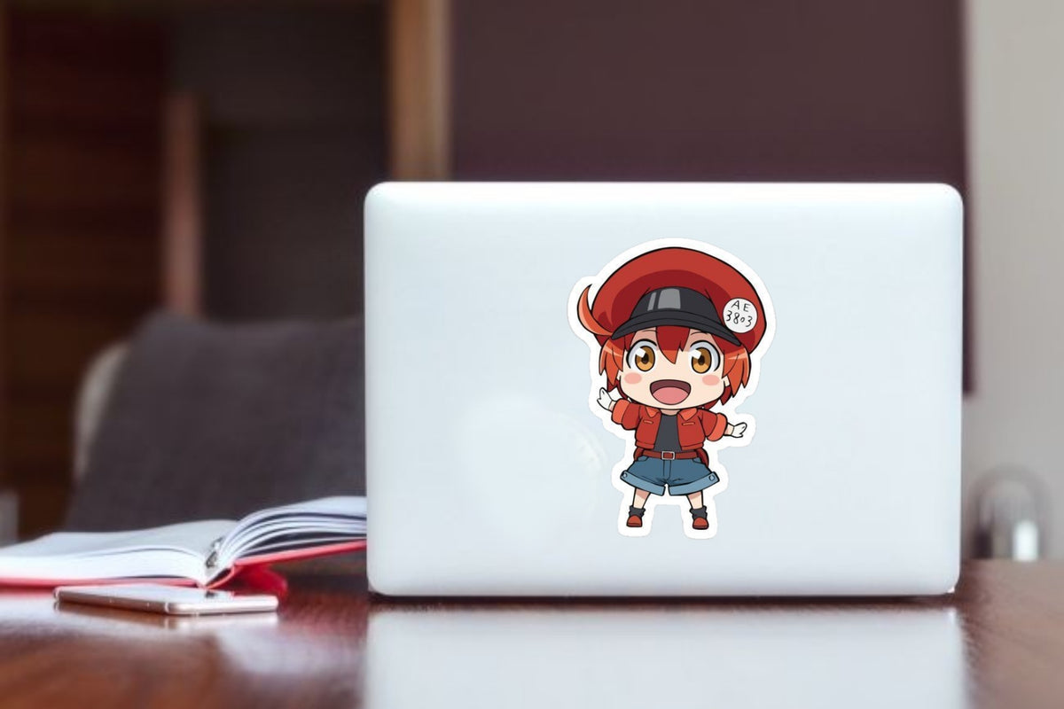 "Cells at Work Red Blood Cell Anime Sticker, Waterproof Vinyl Chibi Decal for Laptop, Water Bottle, Hydro Flask, Skateboard, Luggage, Kawaii Medical Anime Merchandise Gifts