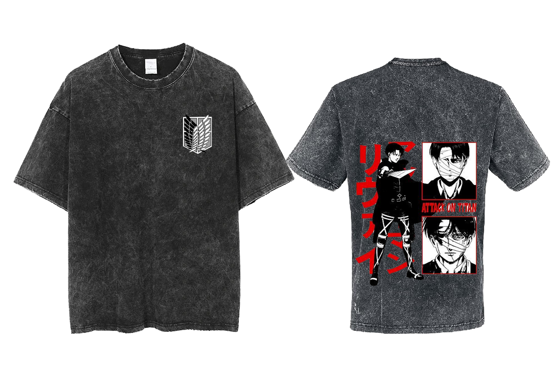 Anime Attack on titan shingeki no kyojin eren levi mikasa Aot Oversize t- shirt Washd acid back 25