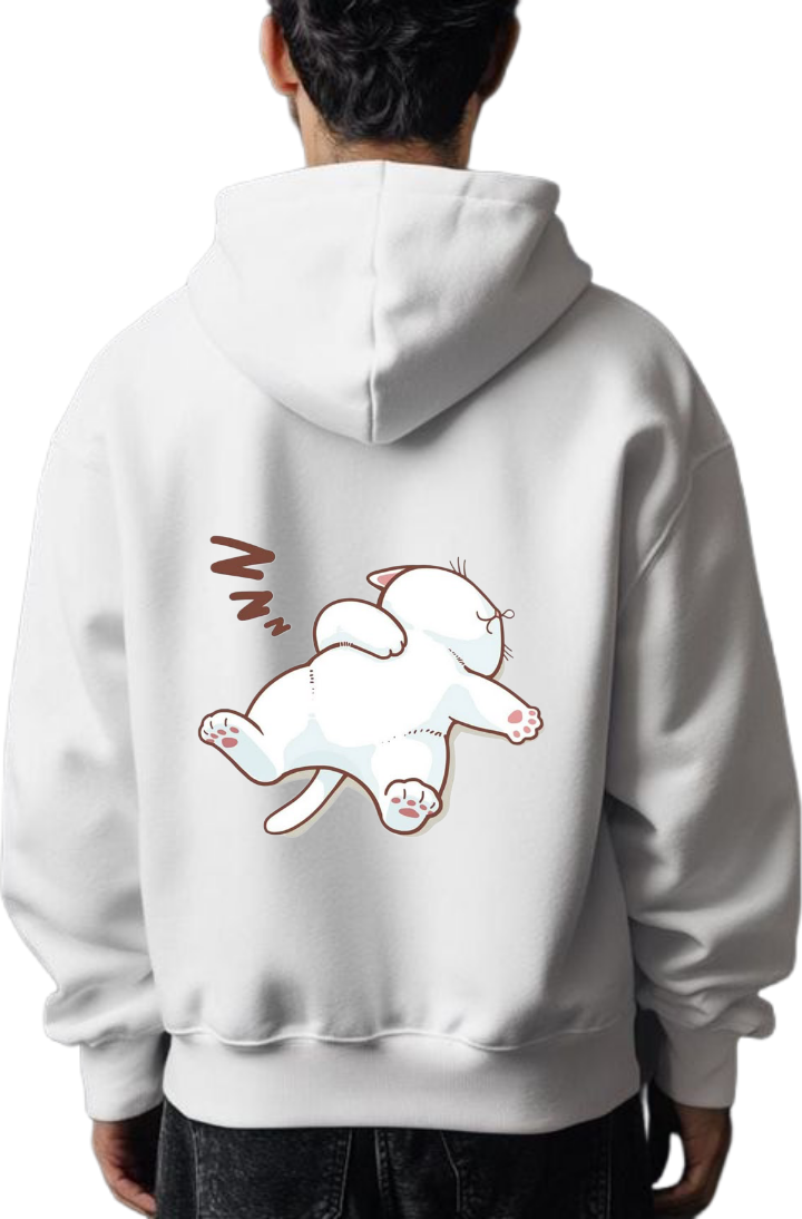 sleeping cartoon cat One Size hoodie White Back 25
