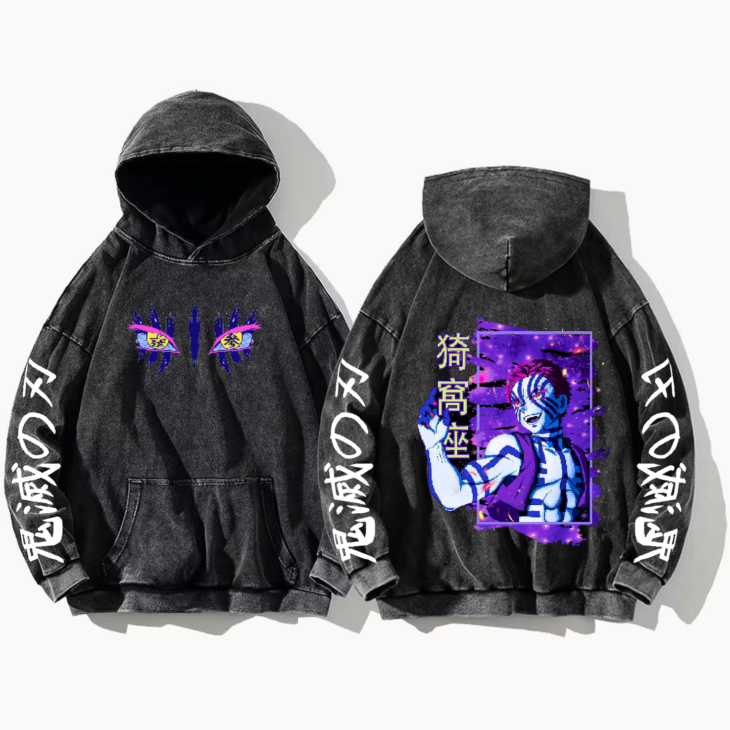 Anime Demon slayer nezuko tanjiro Oversize Hoodie Washed gray 25