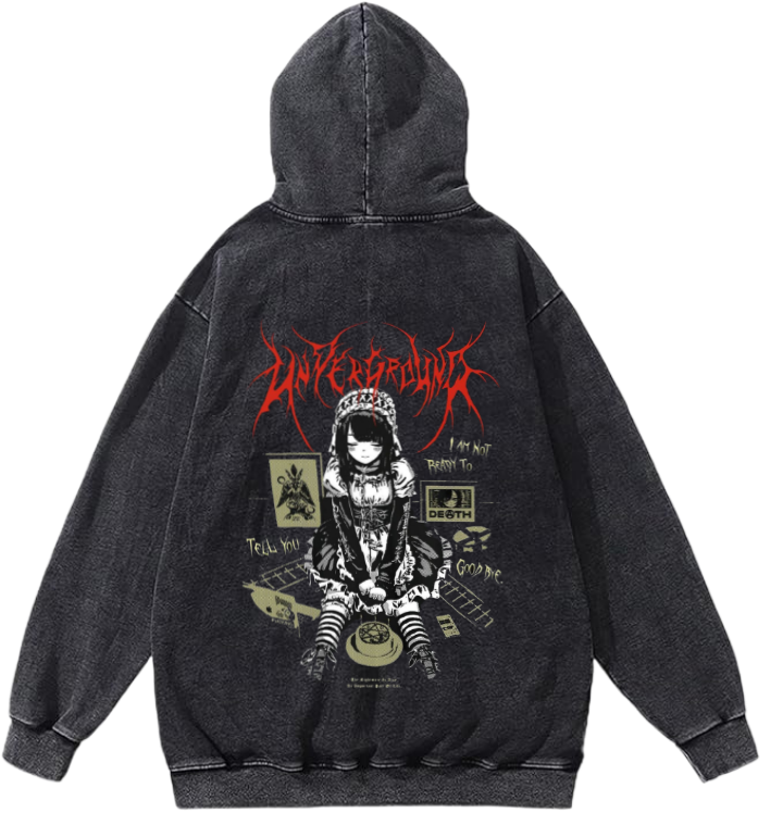 Goth Oversize Hoodie Washed gray Back 25