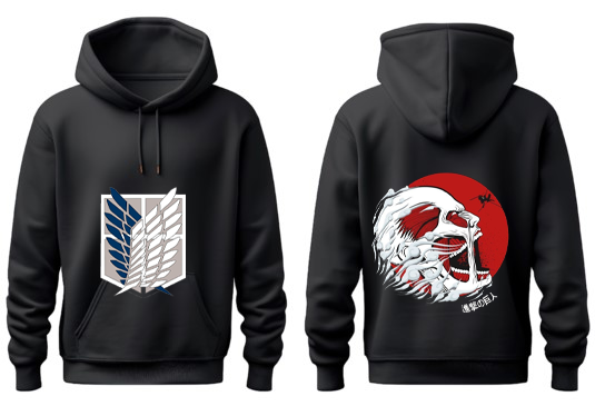 Anime Attack on titan shingeki no kyojin eren levi mikasa Aot Black Oversize HOODIE back 25