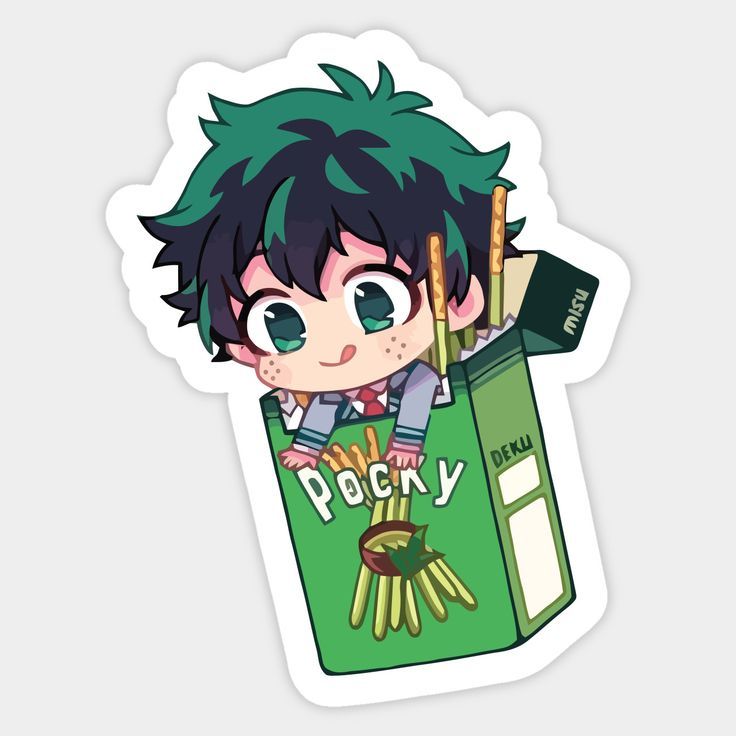 My Hero Academia Deku Pocky Box Anime Sticker - Cute Chibi Izuku Midoriya Vinyl Decal for Laptop, Water Bottle, Journal, and Phone Case