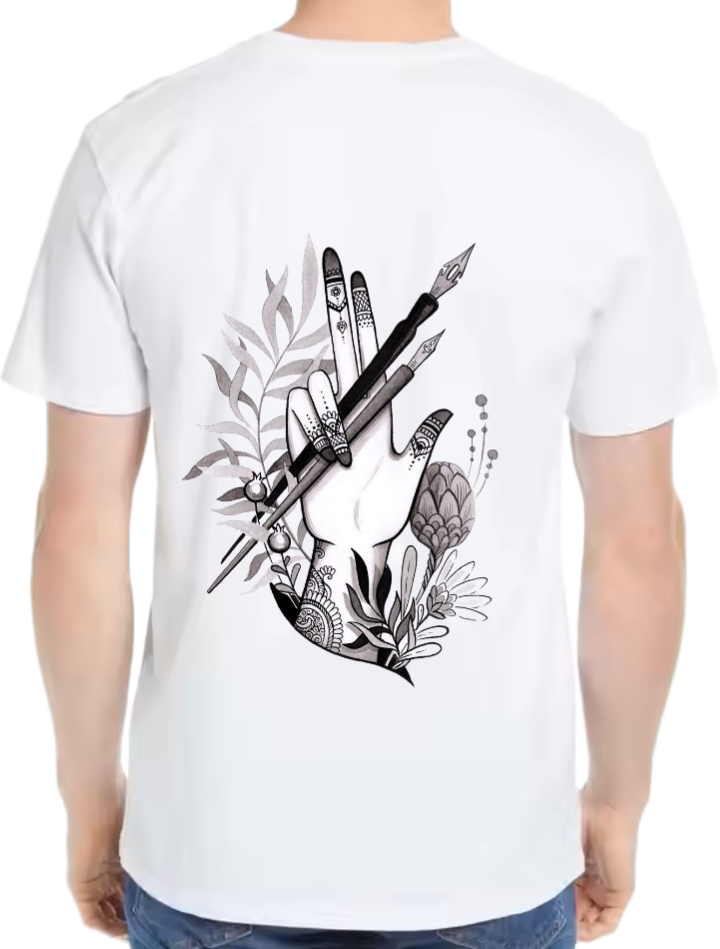 Botanical illustration feathers t- shirt One Size White back 26
