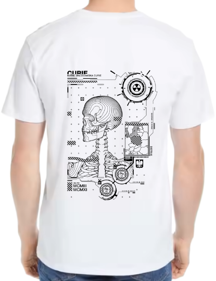 CURIE Back text One Size t- shirt White Back 26
