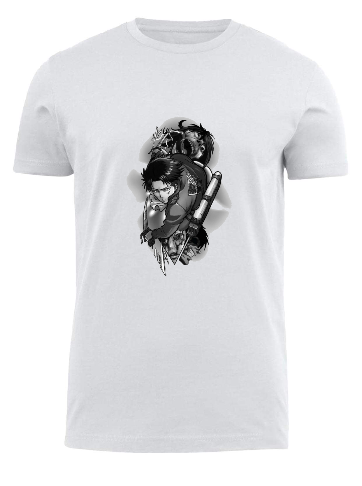 Anime Attack on titan shingeki no kyojin eren levi mikasa Aot white fit t- shirt 26